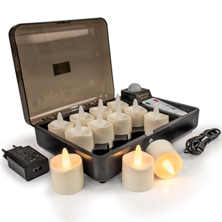 Genopladelige LED fyrfadslys – flakkende lys, fjernbetjening og opladningsboks